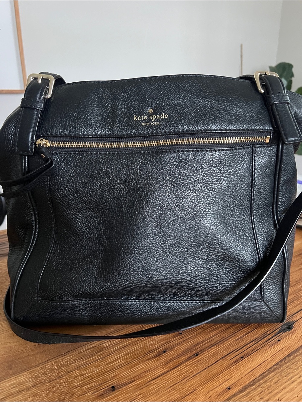 kate spade Black Pebbled Leather Shoulder Bag with Gold Hardware